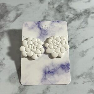 Handcrafted White Flower Stud Earrings with Rubber Backs